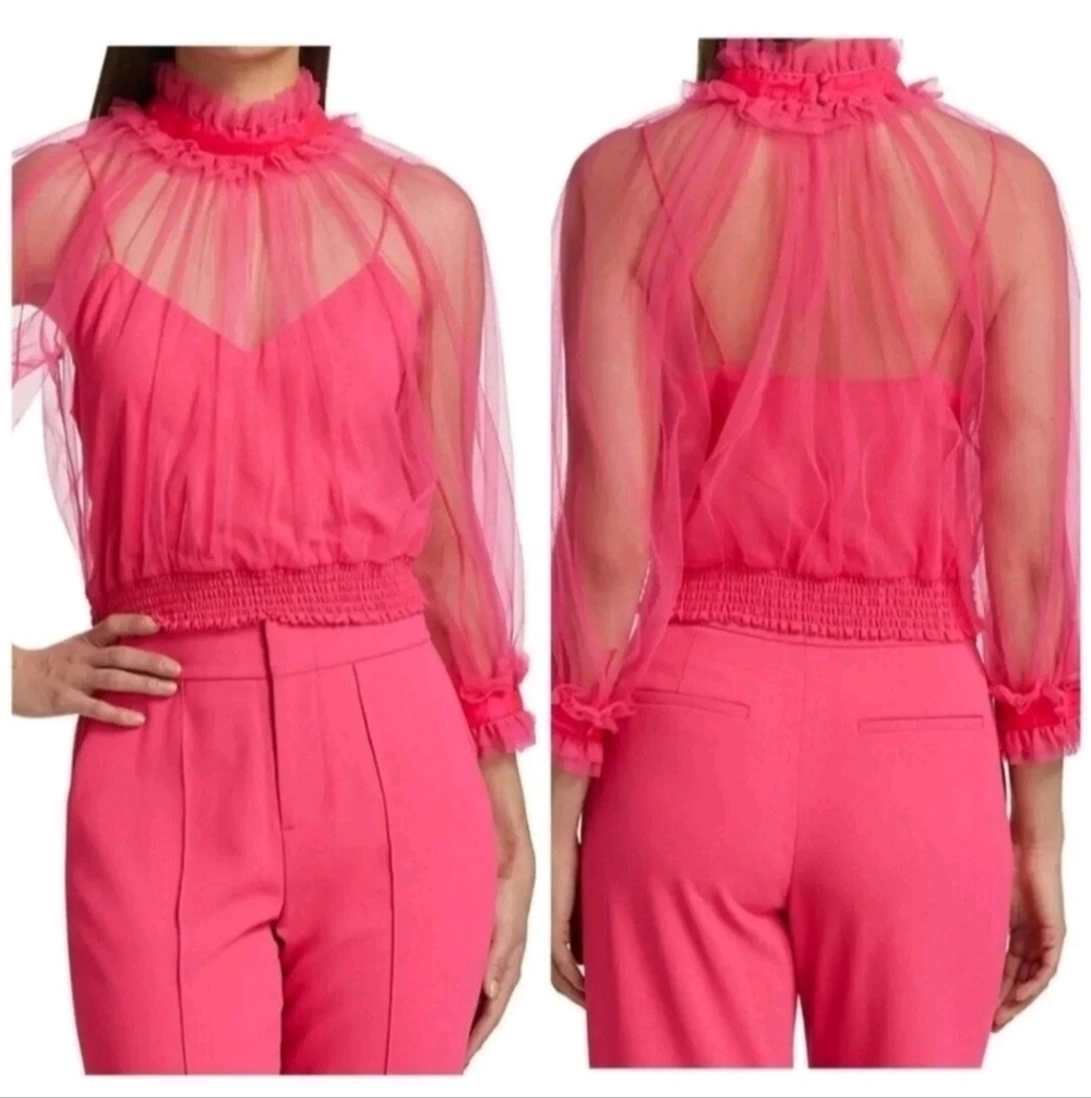 Alice + Olivia Alexia Ruffled Sheer Blouse in Pink Size  XS /S NWOT - Picture 9 of 13